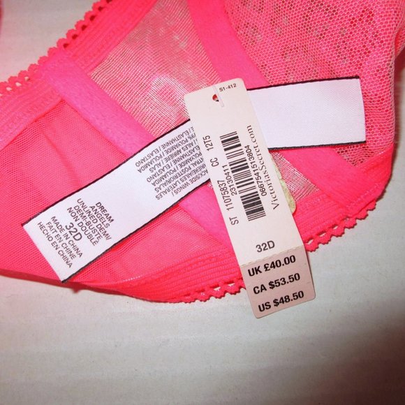Victoria Secret Dream Angels Unlined Demi Bra 32D Front Close T-back Hot Pink - Picture 7 of 7